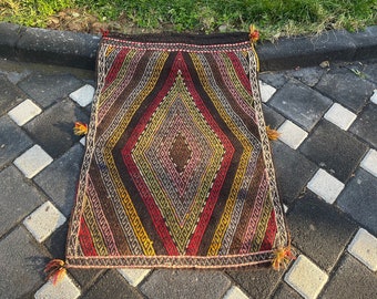 Handmade Rug, Kilim Rug, Embroidered Rug, Turkish Kilim, Bohemian Floor Rugs, 97 x 67 cm = 3.1 x 2.1 Ft, Vintage Wool Rug, Free Shipping