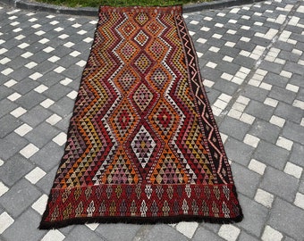 Grand tapis turc, tapis de cuisine vintage, tapis de sol bohème, 297 x 112 cm = 9,7 x 3,6 pieds, tapis surdimensionné, tapis kilim, tapis Etys, livraison gratuite