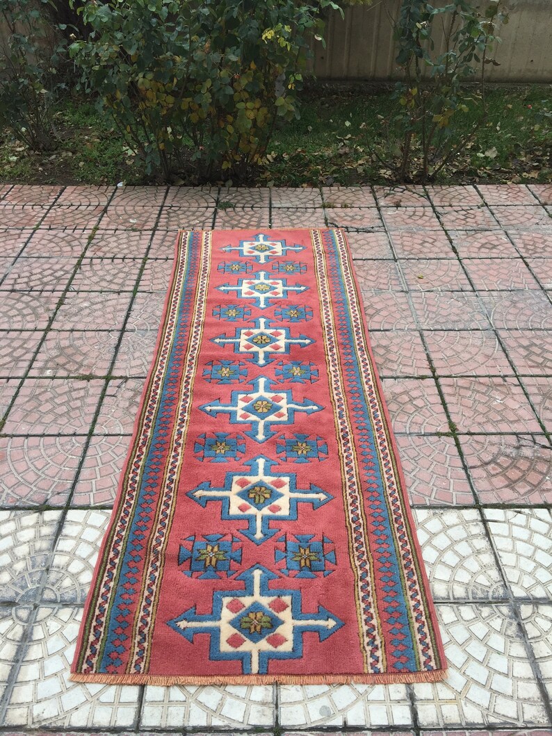 Turkish Rug Runner Runner Rug Vintage Rug Wool Rug Floor Rug Hallway Rug Anatolian Pink Rug 232 x 87 cm 7.6 x 2.8 ft, FREE SHIPPING image 8