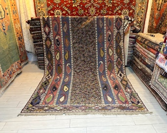 Kurdish Soumak Rug Turkish Rug Vintage Area Rug Wool Rug Oriental Area Rug Embroidered Rug 285 x 190 cm = 9.3 x 6.2 ft, FREE SHIPPING