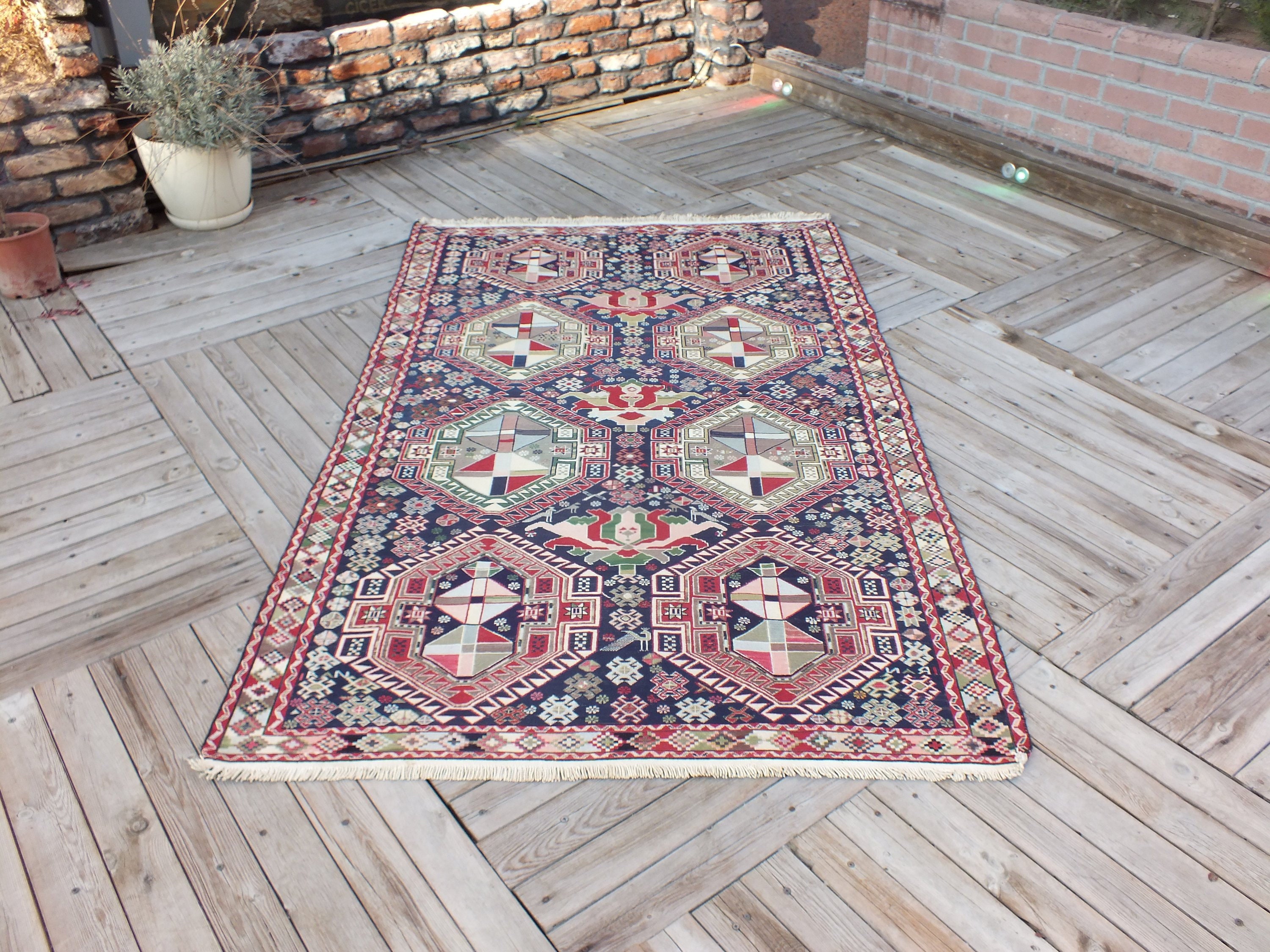 Turc Rug, Kurdish Soumak 207 X 130 cm - 6, 7 4, 2 Pieds, Boho Floor Rugs, Vintage Handmade Embroider