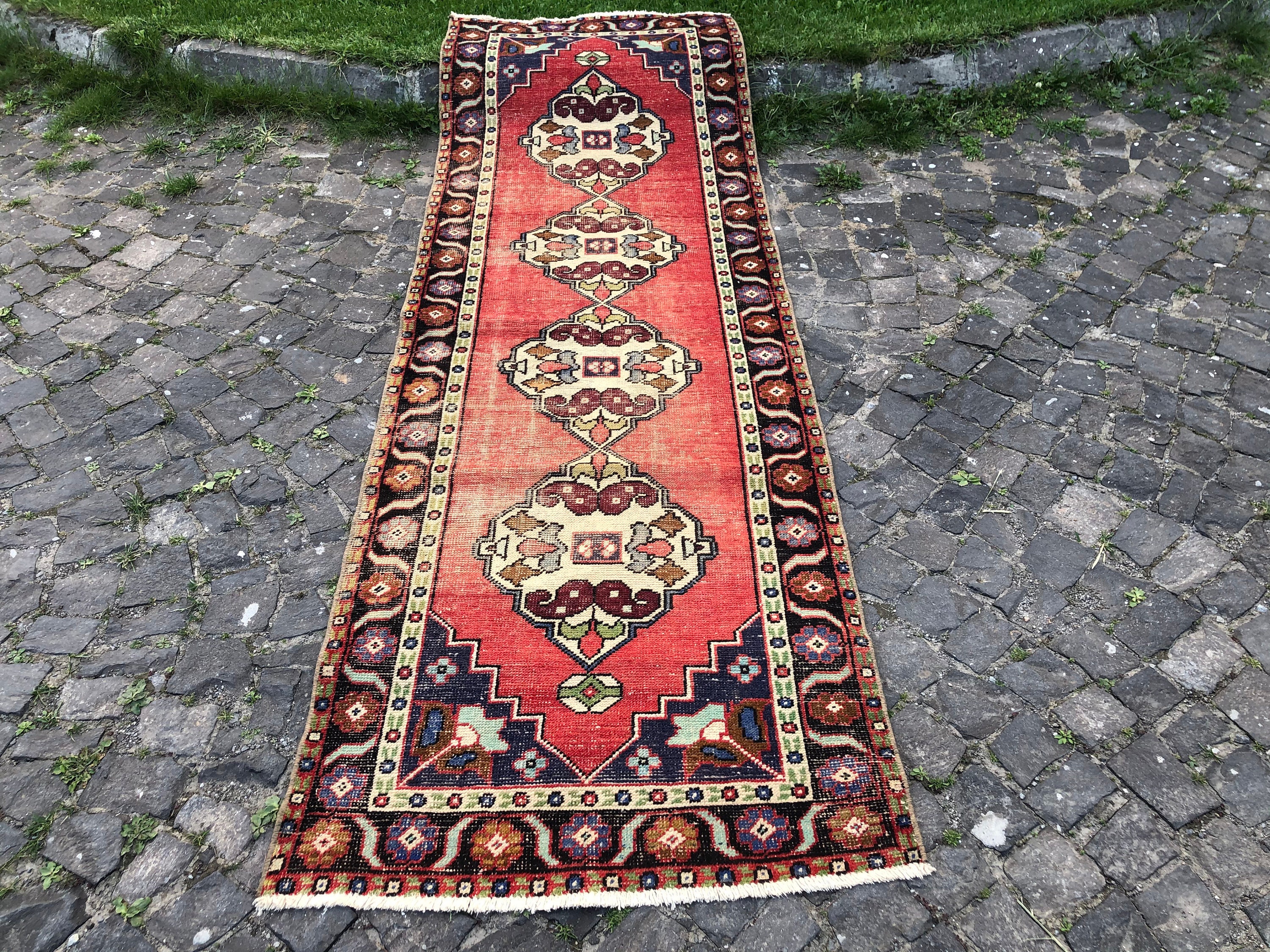 Coureur Turc Tapis Couloir Boho de Sol 275 X 95 cm = 9 3, 1 Pi Rouge Anatolien Vintage Cuisine Runne