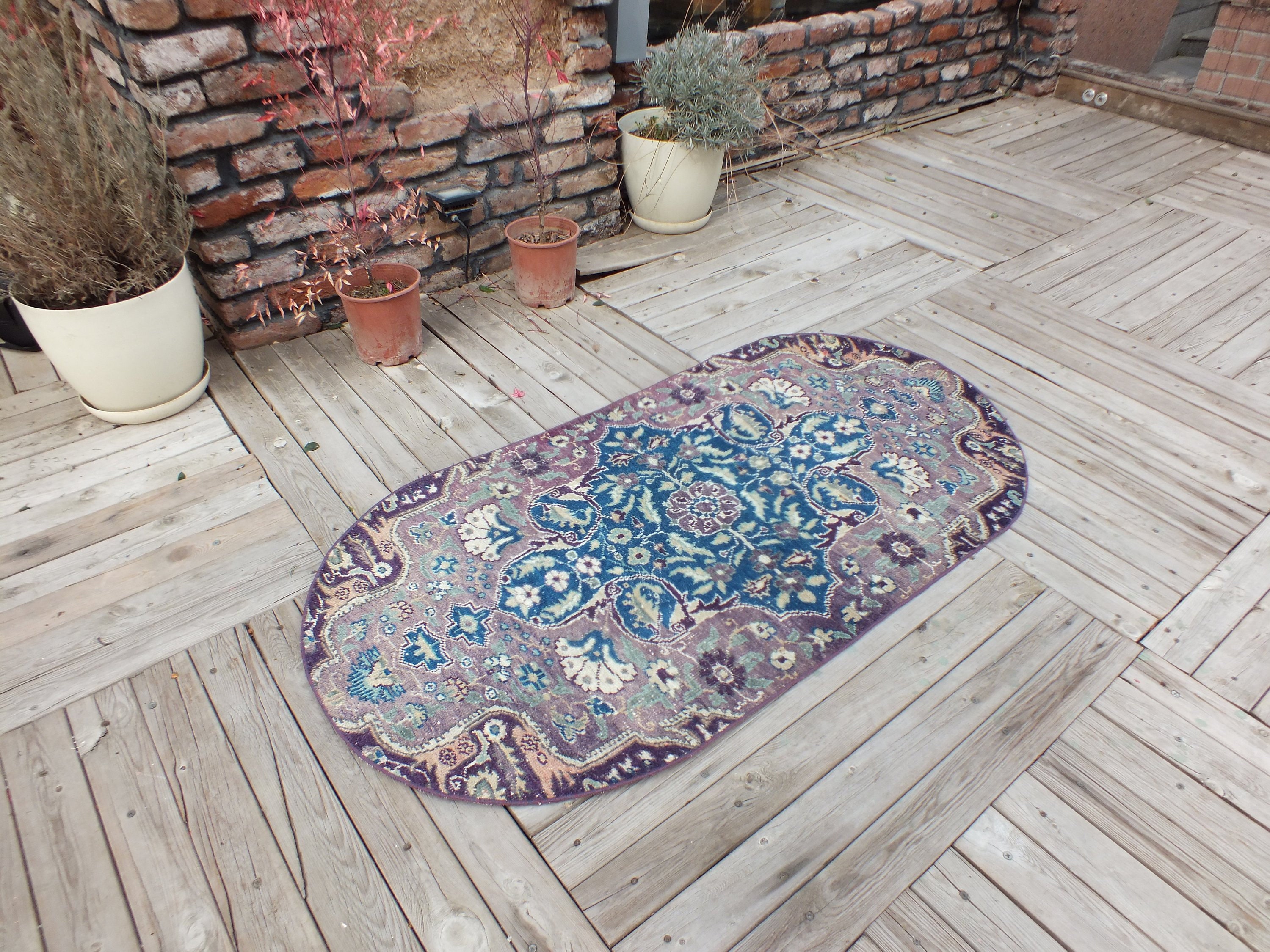 Oval Rug, Turkish Vintage Home Decor Boho 152 X 78 cm 4.9 2.5 Ft, Purple Decoration Free Shipping