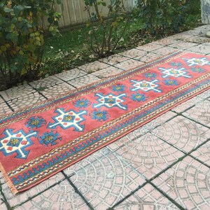 Turkish Rug Runner Runner Rug Vintage Rug Wool Rug Floor Rug Hallway Rug Anatolian Pink Rug 232 x 87 cm 7.6 x 2.8 ft, FREE SHIPPING image 6