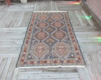 Turkish Rug, Vintage Rug, Kurdish Area Rug, Soumak Rug, Embroidery Rug, Bohemian Floor Rug, FREE SHIPPING, 200 x 117 cm = 6.5 x 3.8 ft