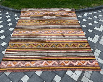 Grand tapis fait main, kilim turc oversize, 217 x 176 cm // 7,1 x 5,7 pieds, tapis de sol orientaux, décoration d'intérieur, vintage, livraison gratuite