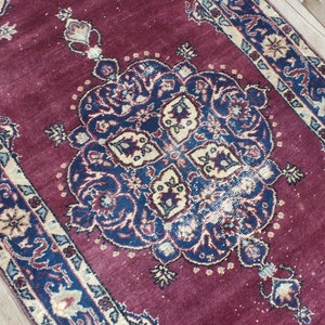 Hand Knotted Rug, Turkish Purple Rug, Anatolian Wool Rug, Bohemian Floor Rugs, Oriental Area Rug, 199 x 112 cm 6.5 x 3.6 ft, FREE SHİPPİNG image 3