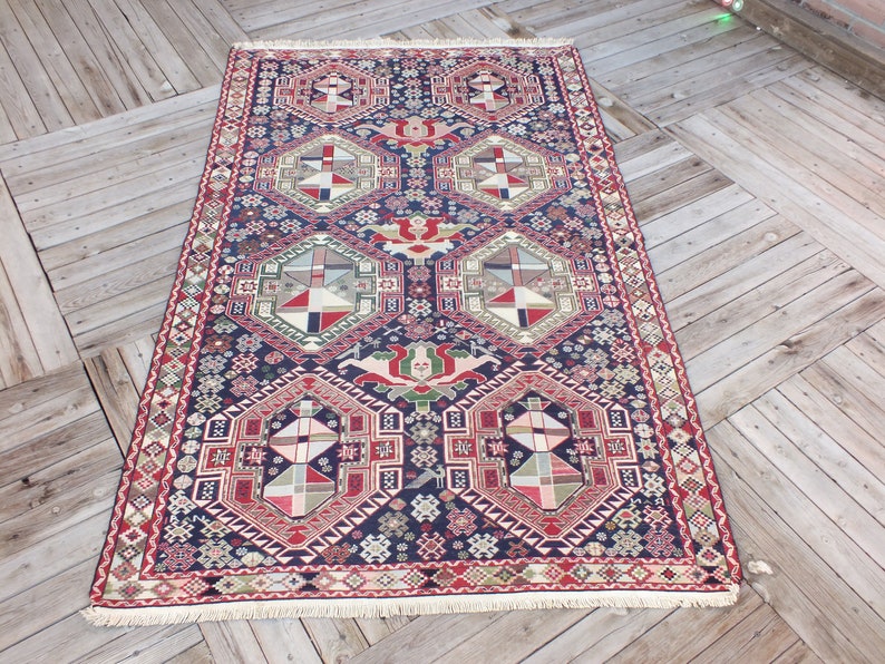 Turkish Rug, Kurdish Soumak Rug, 207 x 130 cm 6,7 x 4,2 ft, Bohemian Floor Rugs, Vintage Rug, Handmade Rug, Embroidered Rug, FREE SHIPPING image 5