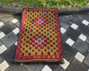 Kilim turc, tapis Cicim fait à la main, petit tapis de décoration, tapis cadeau du Nouvel An, 93 x 63 cm = 3 x 2 pi, tapis design tribal, livraison gratuite