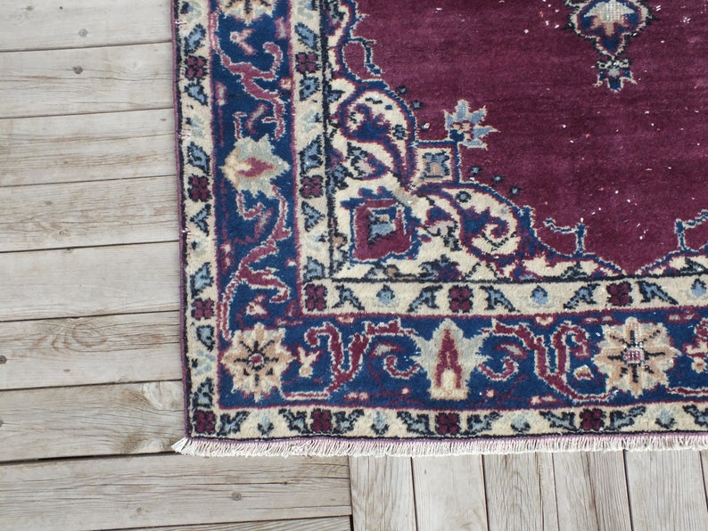 Hand Knotted Rug, Turkish Purple Rug, Anatolian Wool Rug, Bohemian Floor Rugs, Oriental Area Rug, 199 x 112 cm 6.5 x 3.6 ft, FREE SHİPPİNG image 5