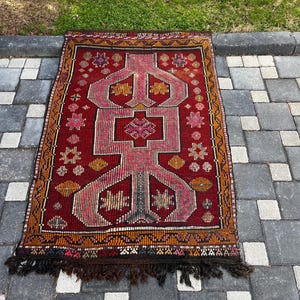 Kilim Rug, Turkish Handmade Kilim, Vintage Wool Rug, 153 x 102 cm  = 5 x 3.3 Ft, Bohemian Cicim Kilim, Oriental Small Rug, Free Shipping