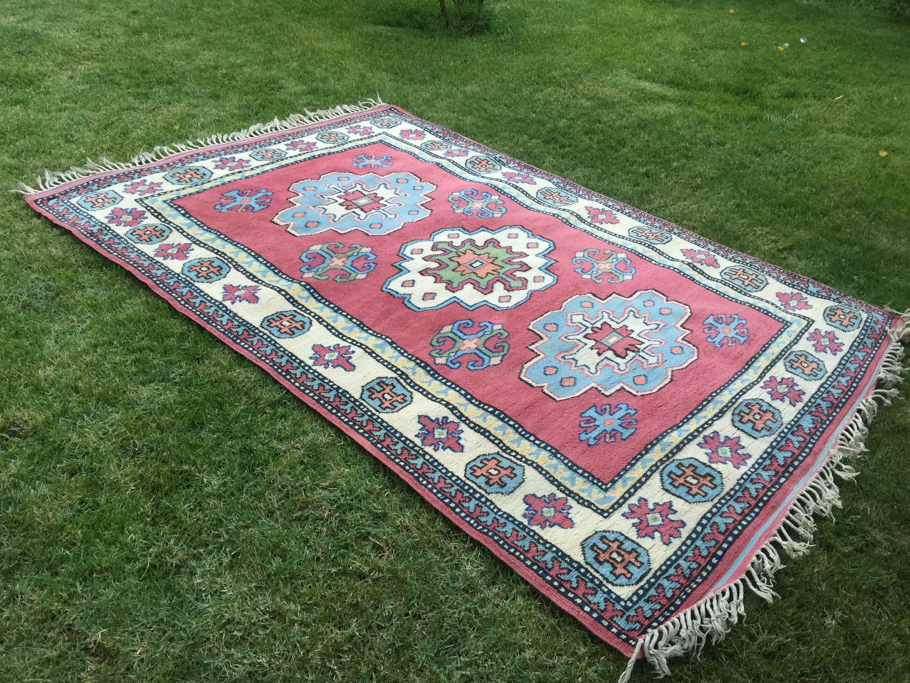 Oushak Grand Tapis, Tapis de Dinde, à La Main, Boho, 235 X 161 cm = 7.7 5.2 Ft, Vintage, Fait Livrai