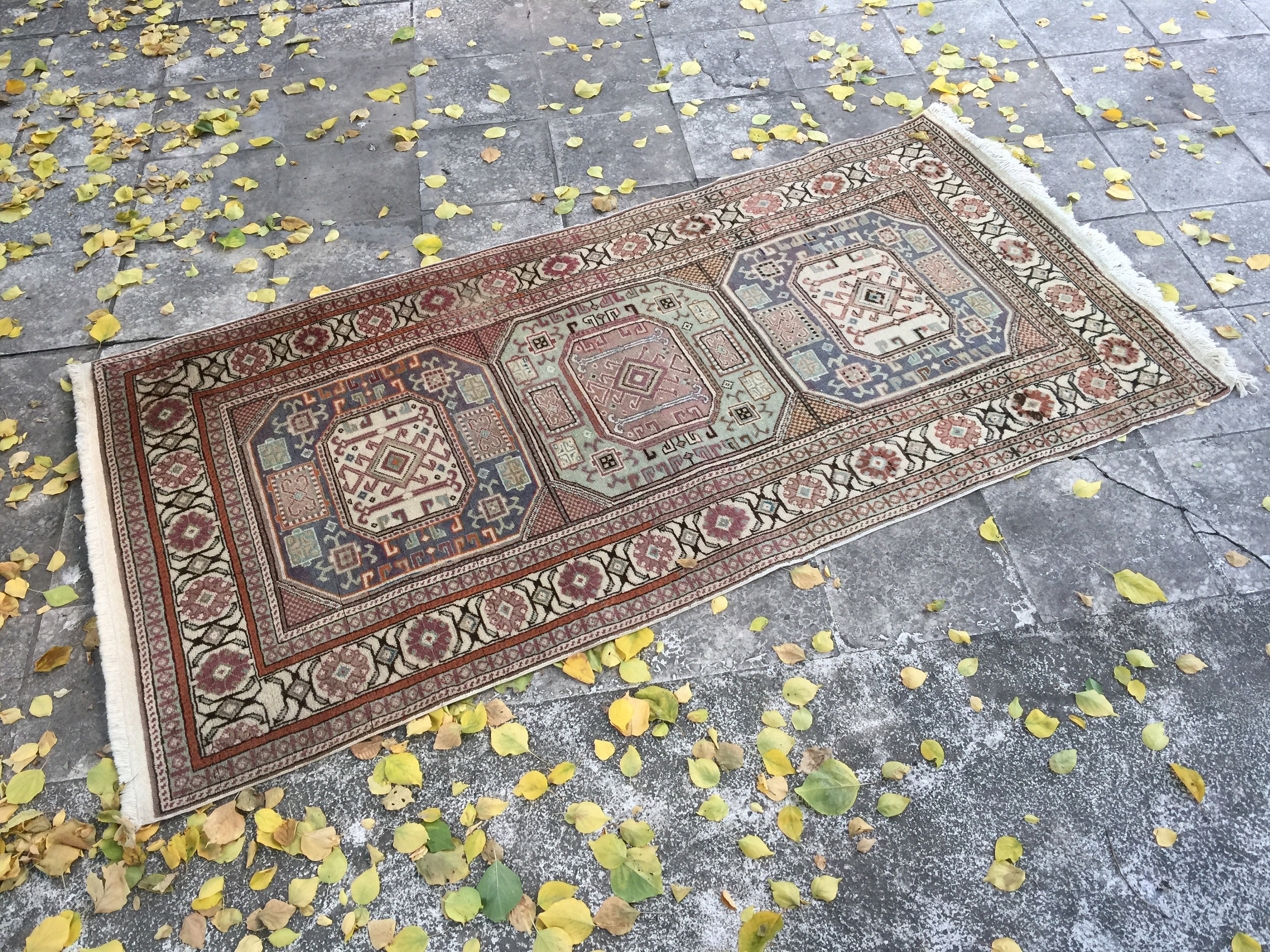 Hand Knotted Rug, Oushak Vintage Boho Turkish Floor Carpet, Free Shipping, 190 X 98 cm - 6, 2 3, 2 P