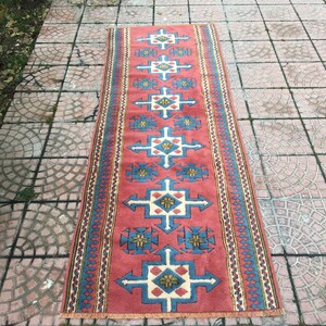 Turkish Rug Runner Runner Rug Vintage Rug Wool Rug Floor Rug Hallway Rug Anatolian Pink Rug 232 x 87 cm 7.6 x 2.8 ft, FREE SHIPPING image 2