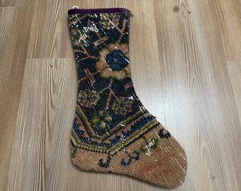 Bas de Noël kilim - bas de Noël, cadeaux - chaussettes de Noël - bas de Noël tricotés - tapis, pour cadeau 52 x 28 = 1,7 x 0,9 pi