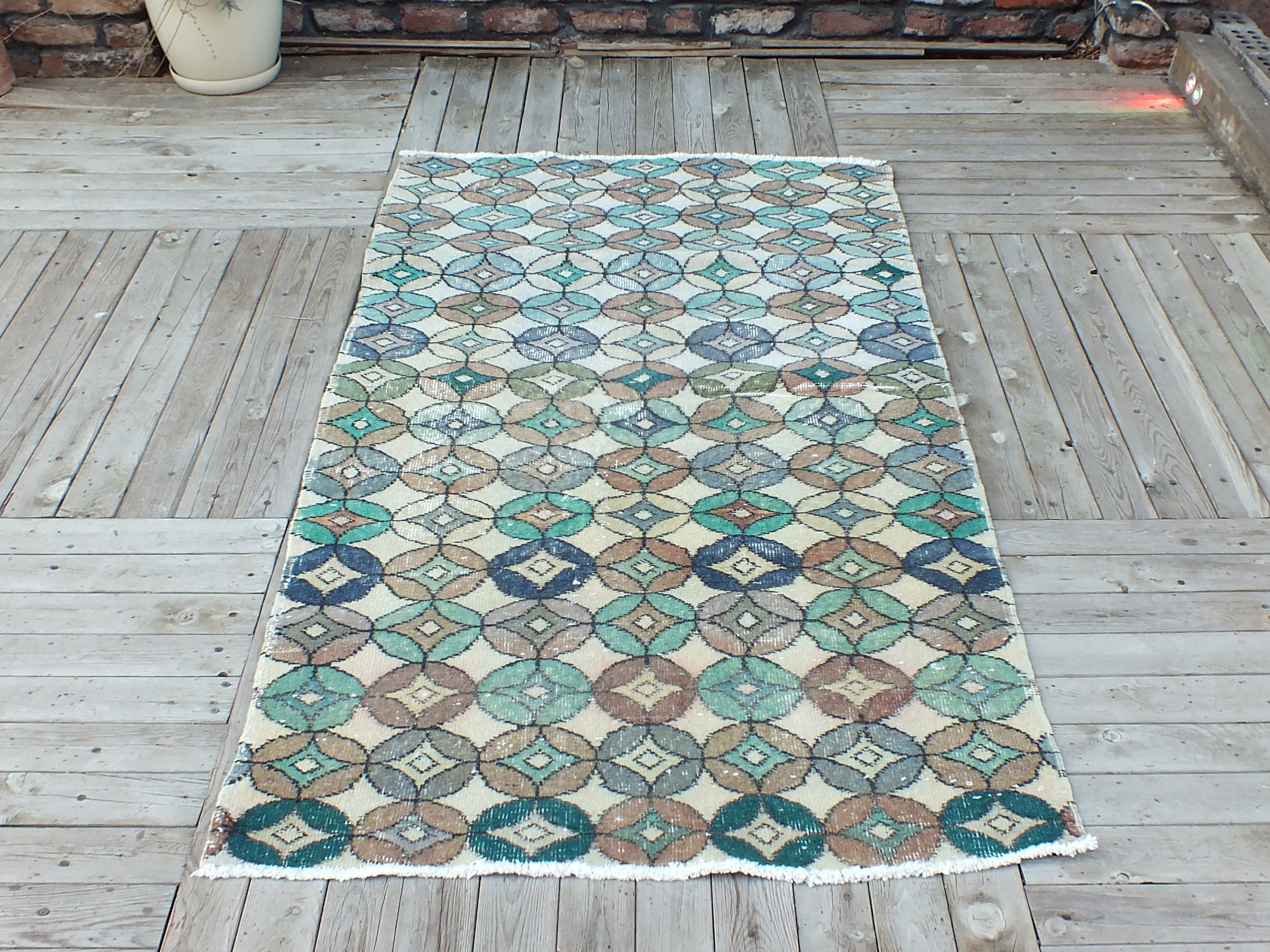 Tapis à Pile Basse, Tapis de Laine Nouée La Main, Vintage Bleu, 199 X 105 cm = 6, 5 3, 4 Pi, Livrais