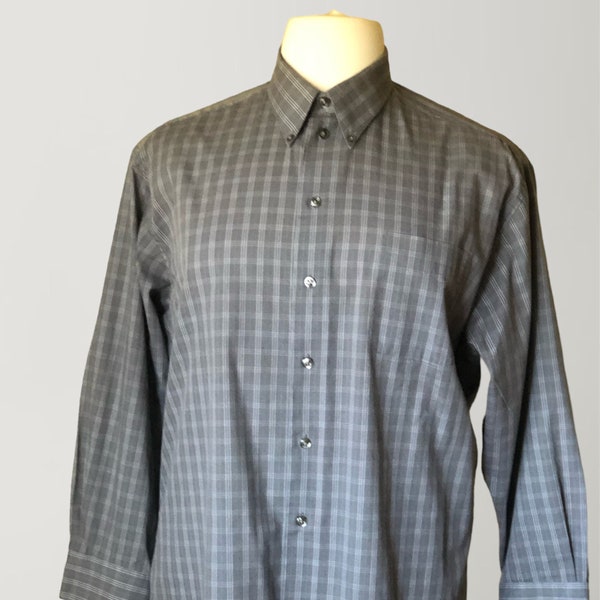 Men's Dockers Long Sleeve Gray Plaid Dress Shirt Size XLG 17x17 1/2