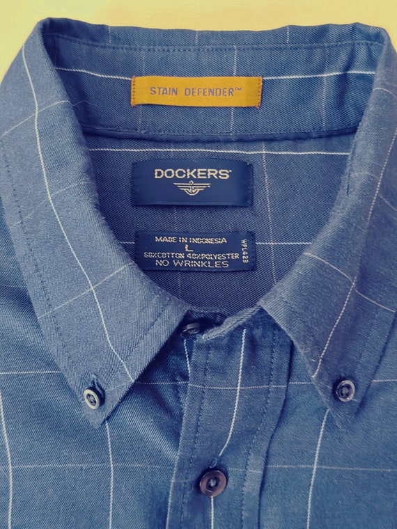 Vintage Men's Dockers Long Sleeve Stain Defender No Wrinkles Denim Blue Plaid Dress Shirt Size L - Etsy Israel Vintage Men's Dockers Long Sleeve Stain Defender No Wrinkles Denim Blue Plaid Dress Shirt Size L - Etsy Israel