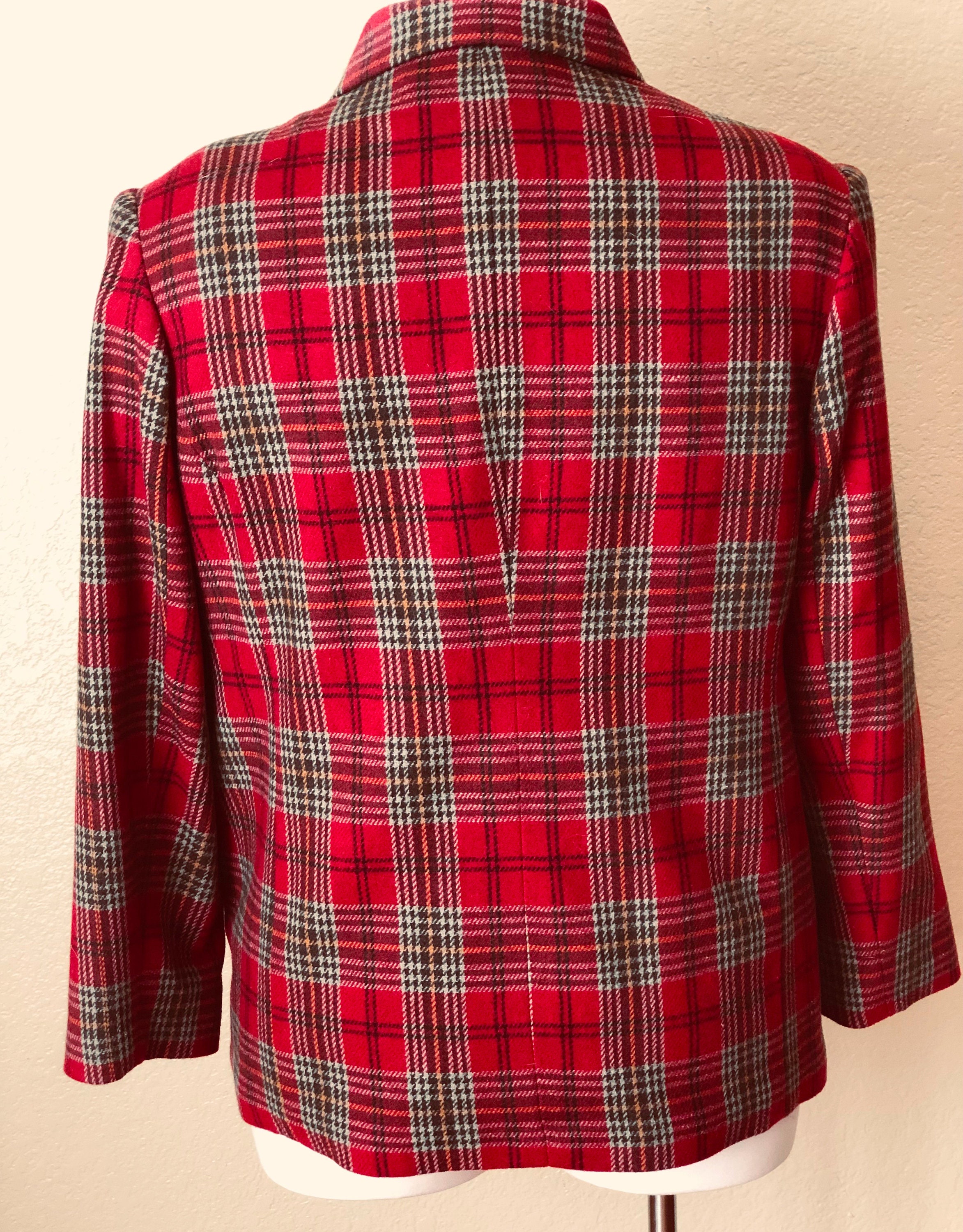 Vintage Sag Harbor Wool Red and Beige Plaid Jacket Size 22W - Etsy