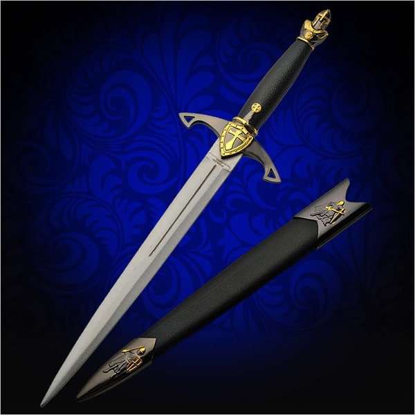 Custom-Engraved Medieval Dagger: Knight Commander Medieval Knight's Dagger With Gold Trim