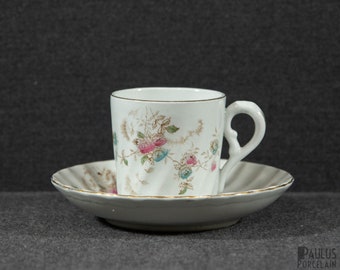 An Antique Petrus Regout Rosine Pattern Coffee Cup and Saucer