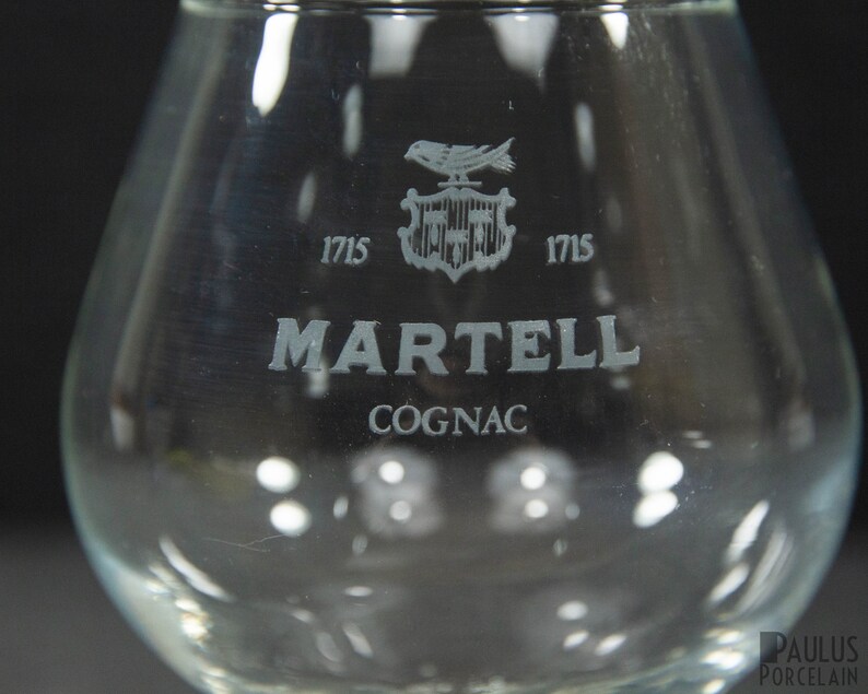 2 Etched Martell Cognac Glasses, Vintage Stemware image 5