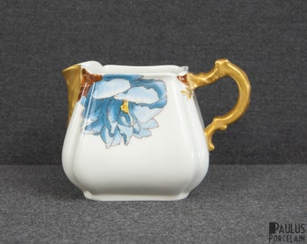 A Rare Haviland Limoges Creamer or Milk Jug with a Decoration of Blue Flowers and Ample Gilding