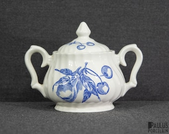 A Wood & Sons  'Blue Fruit' Lidded Sugar Bowl