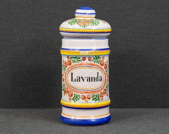 A Vintage Lufeco Hand Painted Apothecary Jar or Pharmacist Jar for Lavender or Lavanda