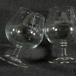 2 Etched Martell Cognac Glasses, Vintage Stemware image 4