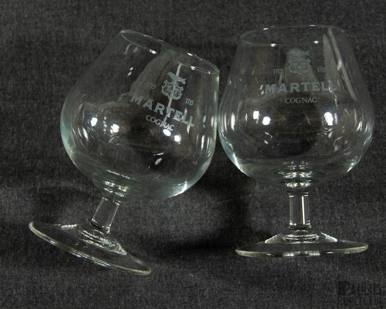 2 Etched Martell Cognac Glasses, Vintage Stemware image 4