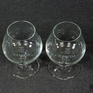 2 Etched Martell Cognac Glasses, Vintage Stemware image 2