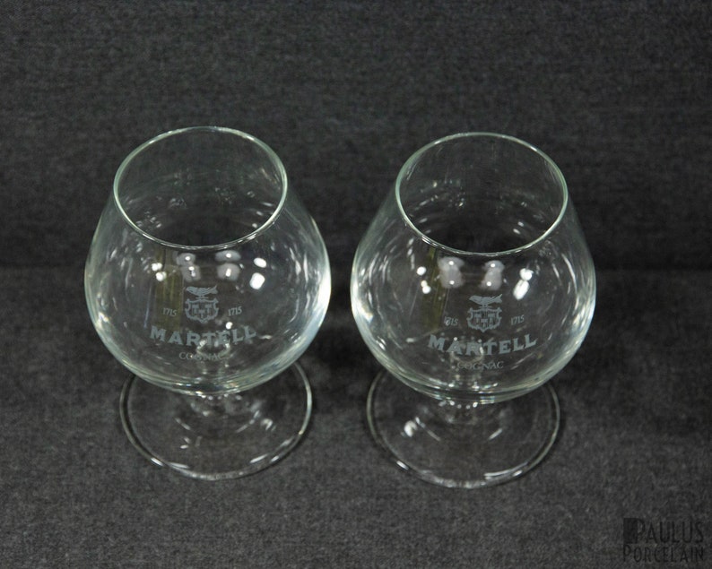 2 Etched Martell Cognac Glasses, Vintage Stemware image 2