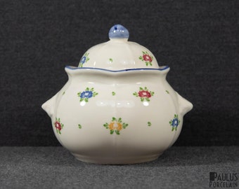 A Vintage Zeller Fayencerie 'Petit Rose' Lidded Sugar Bowl