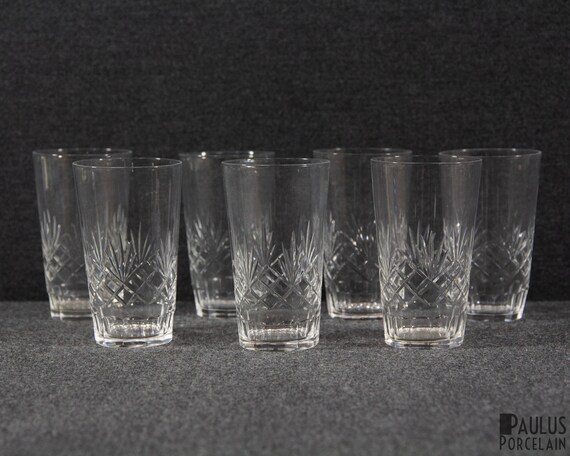 A Set of Seven Hand Cut Crystal Small Water Glasses Etsy