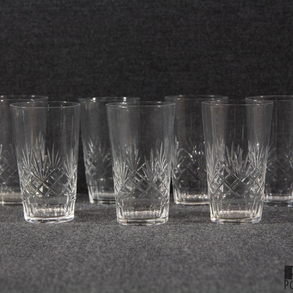 A Set of Seven Hand Cut Crystal Small Water Glasses
