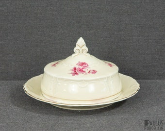 A Beautiful Vintage Butter Dish, Made of Cream Coloured Porcelain with Gilding
