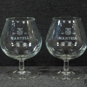 2 Etched Martell Cognac Glasses, Vintage Stemware image 1