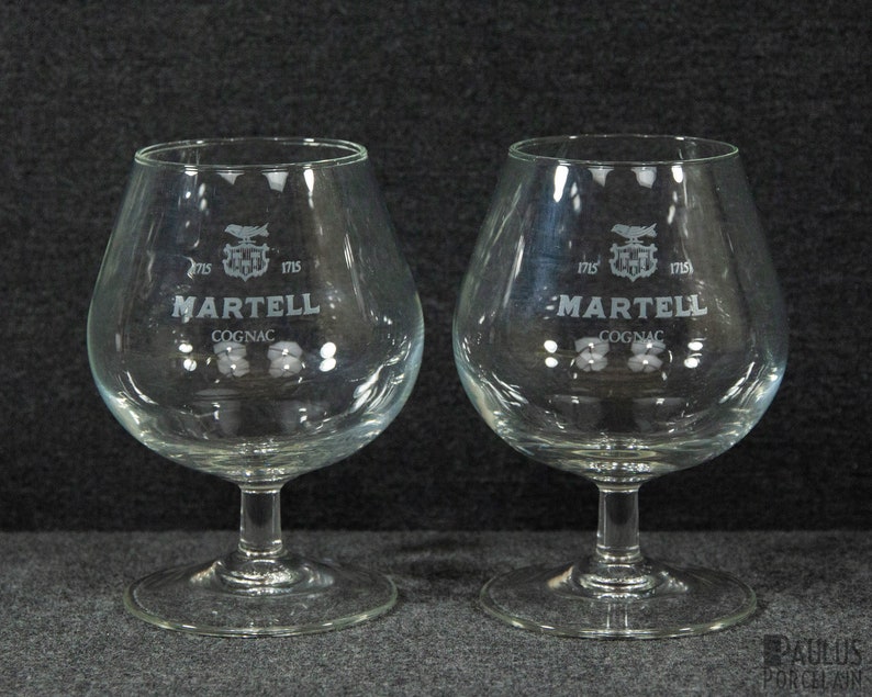 2 Etched Martell Cognac Glasses, Vintage Stemware image 1