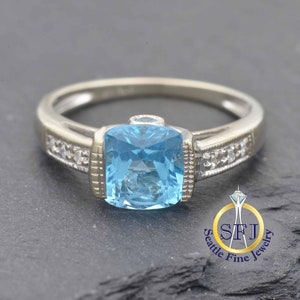 Topaz and Diamond Vintage Ring, Solid White Gold