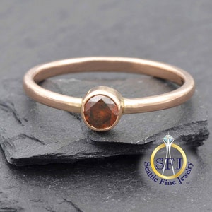 Rare Red - Orange Diamond Solitaire Restored Vintage Ring, Solid 18K Rose Gold