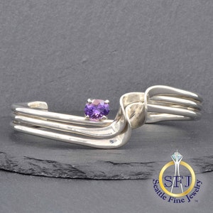 Vintage Amethyst Handmade Vintage Cuff Bracelet, Solid Sterling Silver