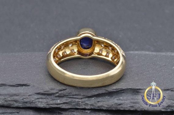 Natural Sapphire and Diamond Solid 18K Yellow Gol… - image 4