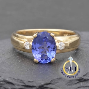 Tanzanite Restored Vintage Ring with Diamonds, Solid 14K Yellow Gold