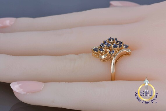 Natural Sapphire Filigree Scroll Cluster Ring, So… - image 6