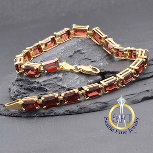 Garnet Restored Vintage Line Bracelet, Solid 14K Yellow Gold