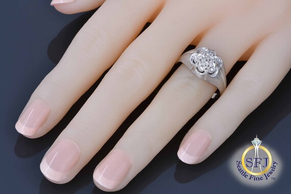 Mens /Unisex Diamond Cluster Ring Solid White Gold - image 5