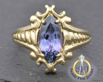 Tanzanite Solid 14K Yellow Gold Ring Marquise Cut