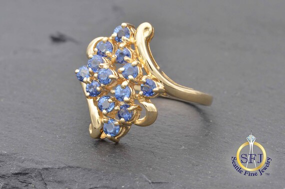 Natural Sapphire Filigree Scroll Cluster Ring, So… - image 2