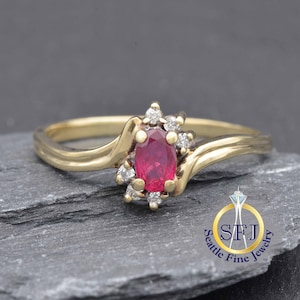 Natural Ruby And Diamond Restored Vintage Ring, Solid Yellow Gold